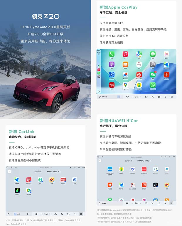 新增CarPlay/HUAWEI HiCar等功能 领克Z20开启新一轮OTA升级