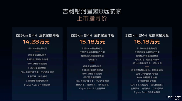 吉利银河星耀8远航家限时售12.98万起 续航、智能化大幅升级